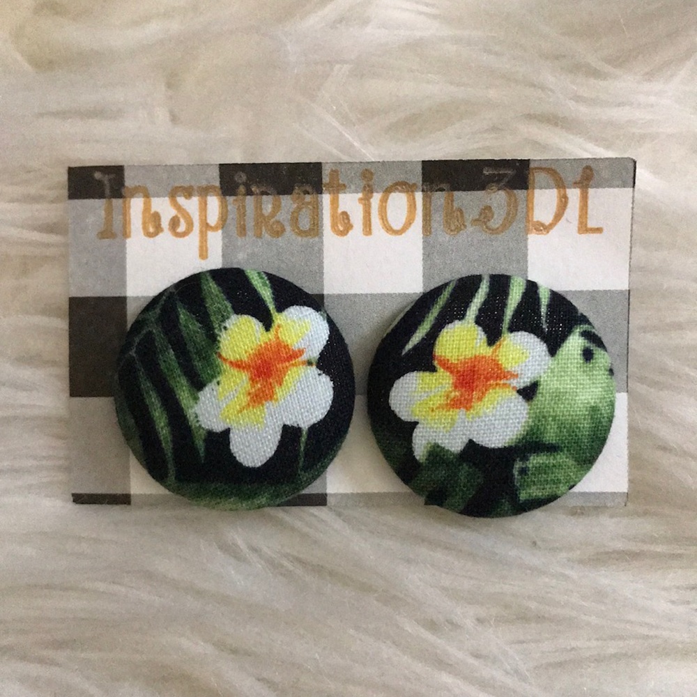 Plumeria Handmade Button Earrings